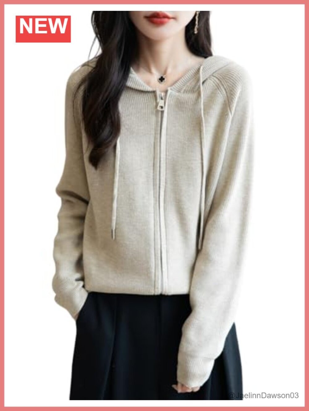 Merino Wool Blend Cardigan Zip Hooded Ribbed Knit Long Sleeve Sweater